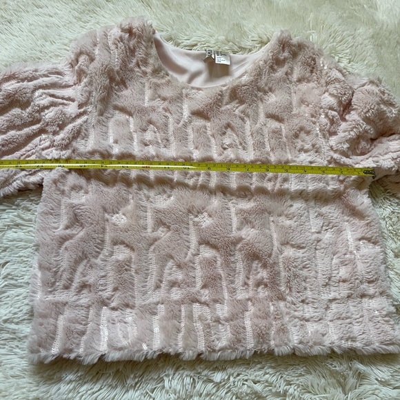 H&M faux fur sequin cropped light pink round neck sweater size 4 - Picture 5 of 9